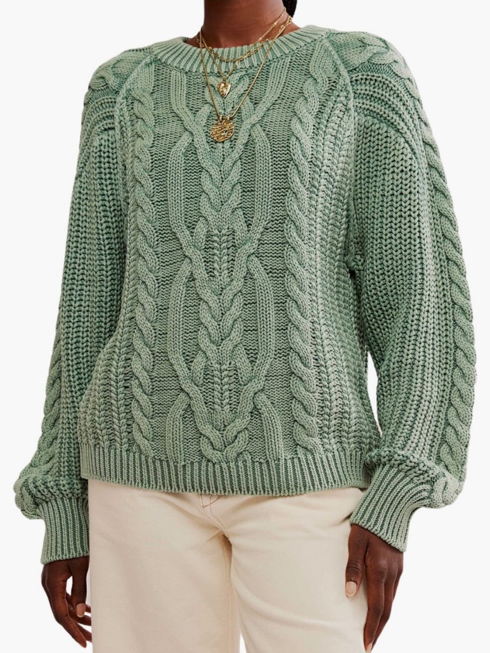 NWT Free People Frankie Cable Cotton Sweater in ‘Sea Spray’